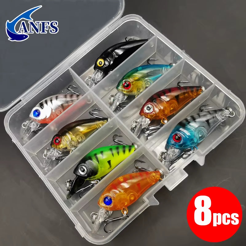 8Pcs Crank Bait Minnow Fishing Lure Set Floating Artificial Bait Topwater Fishing Bait