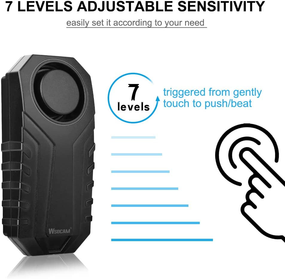 WSDCAM Wireless Bike Alarm System with Remote Control - 113dB Anti-Theft Vibration Alarm for Motorcycles and Bicycles (2 Pack, Black)