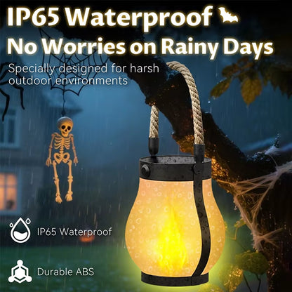 Waterproof Solar Lantern with Dancing Flame Design - Hemp Rope Hanging Lanterns for Garden and Yard Decorations