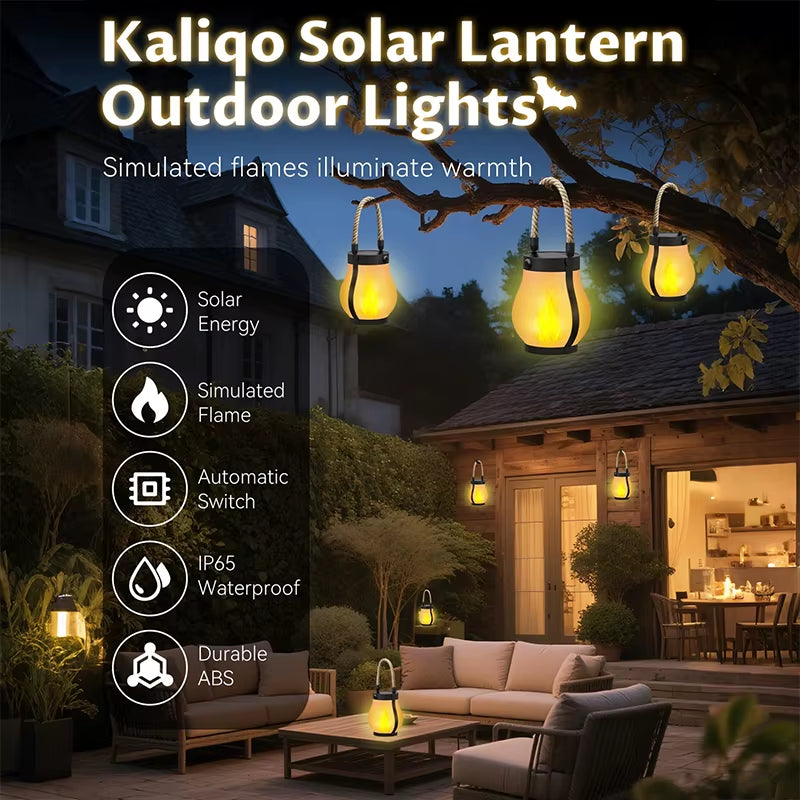 Waterproof Solar Lantern with Dancing Flame Design - Hemp Rope Hanging Lanterns for Garden and Yard Decorations