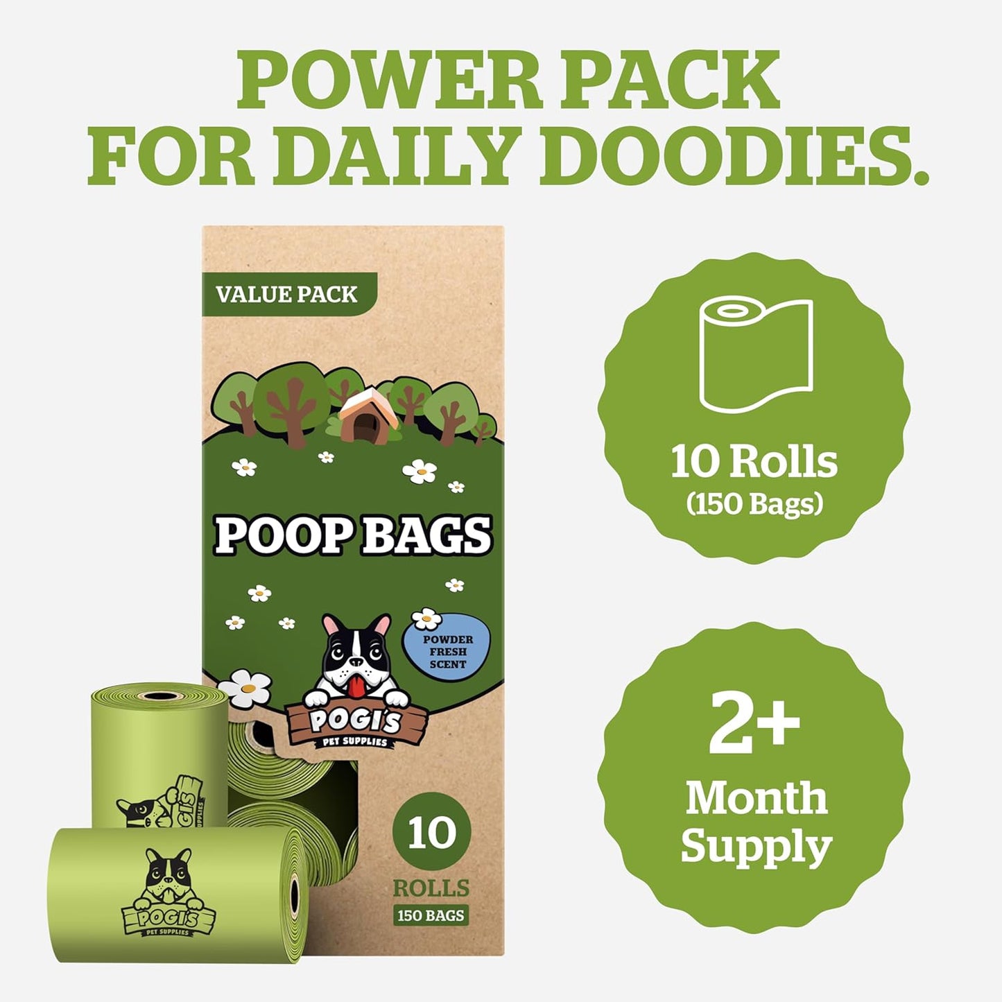 Pogi's Leak-Proof Extra Thick Dog Waste Bags with Fresh Scent - 150-Count (10 Rolls)