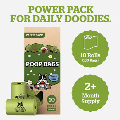 Pogi's Leak-Proof Extra Thick Dog Waste Bags with Fresh Scent - 150-Count (10 Rolls)
