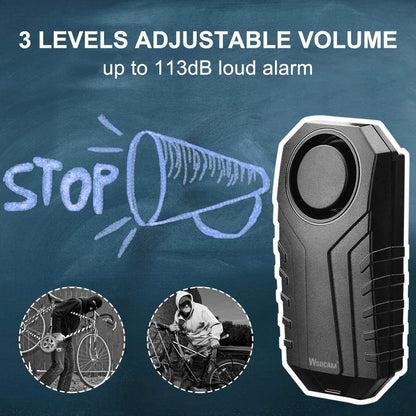 WSDCAM Wireless Bike Alarm System with Remote Control - 113dB Anti-Theft Vibration Alarm for Motorcycles and Bicycles (2 Pack, Black)