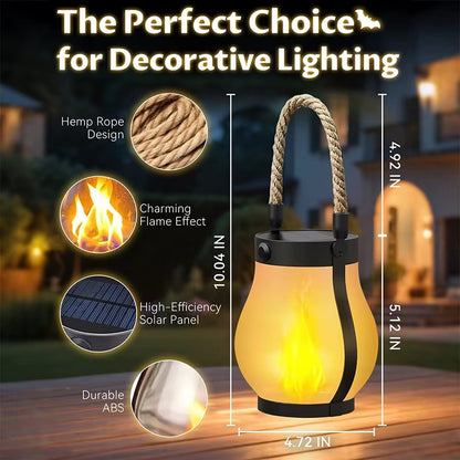 Waterproof Solar Lantern with Dancing Flame Design - Hemp Rope Hanging Lanterns for Garden and Yard Decorations
