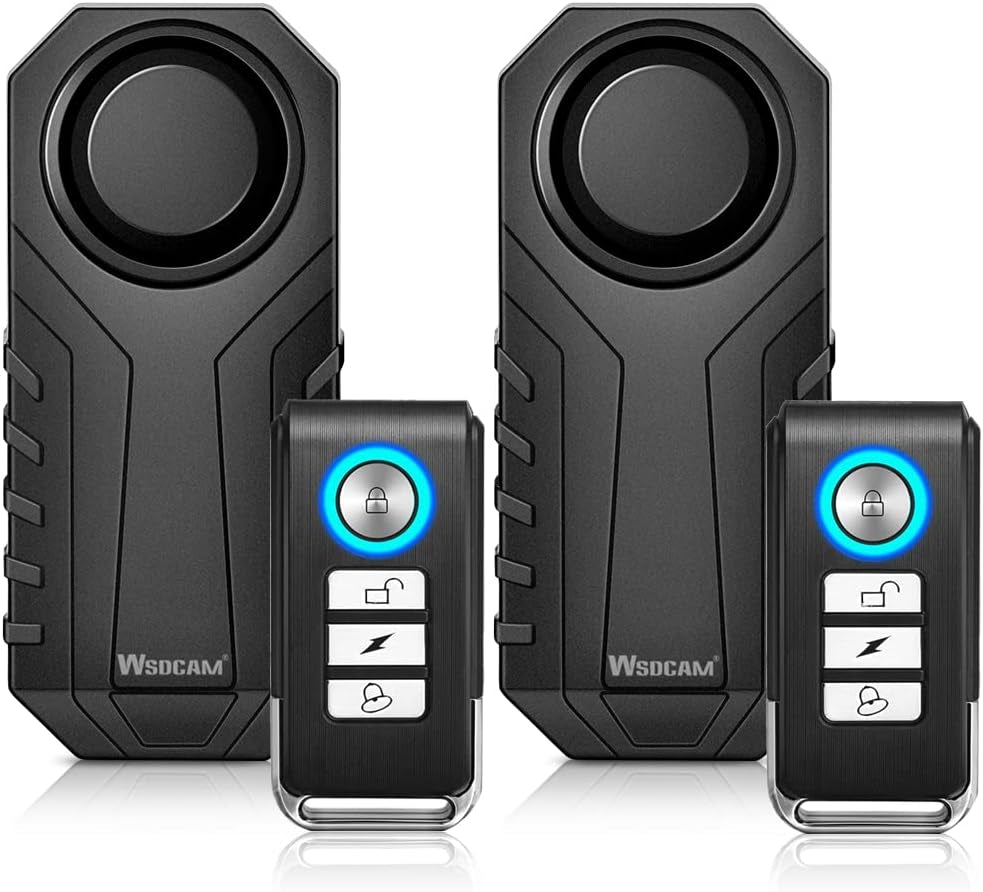 WSDCAM Wireless Bike Alarm System with Remote Control - 113dB Anti-Theft Vibration Alarm for Motorcycles and Bicycles (2 Pack, Black)